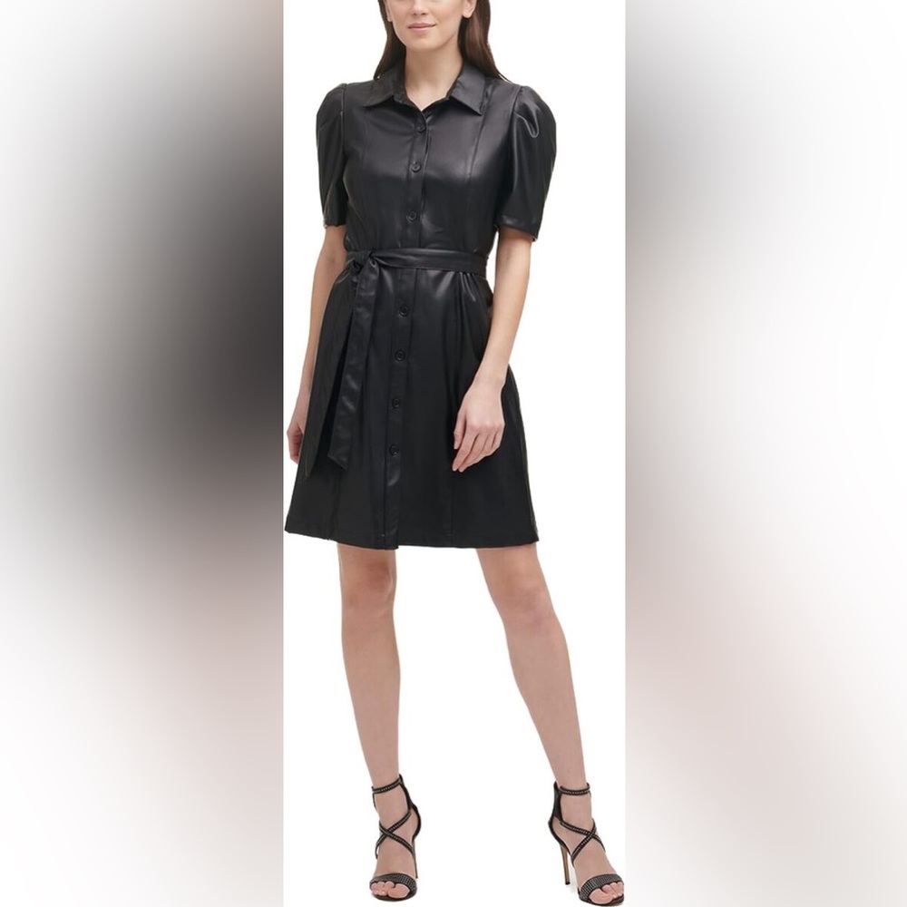 DKNY Faux Leather Shirtdress